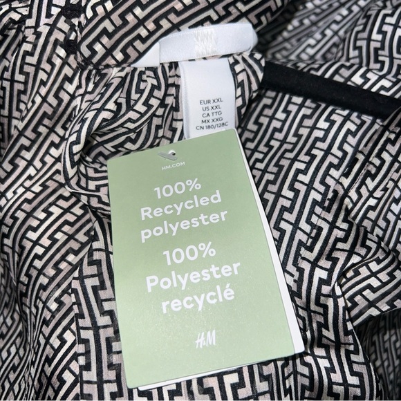 H&M Patterned Sheer Standup Long Sleeve Crepe Dressy Metallic Blouse - Picture 12 of 14